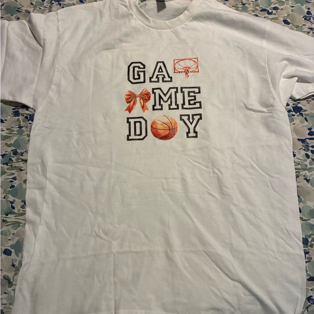 Gildan White Game Day Tee with Basketball Design